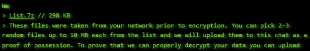 Computer screen displaying a ransomware message detailing stolen files.